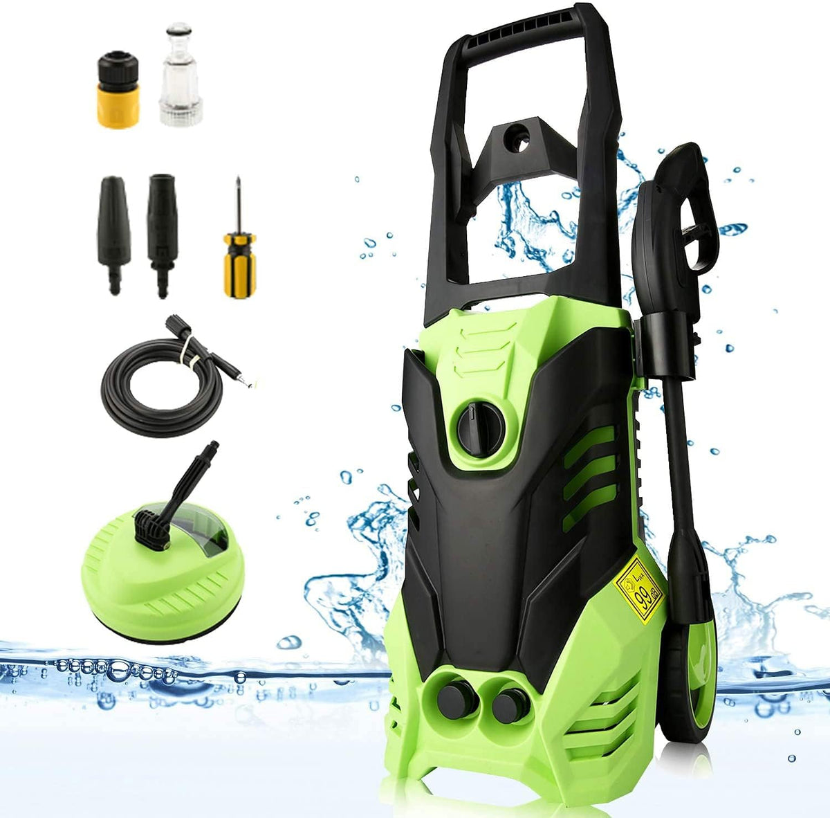 COOCHEER Limpiadoras a presión, Hidrolimpiadora de Alta presión, 2000W, 150Bars, 450L/H, Limpiadoras Alta presión con 1000ml depósito para detergente