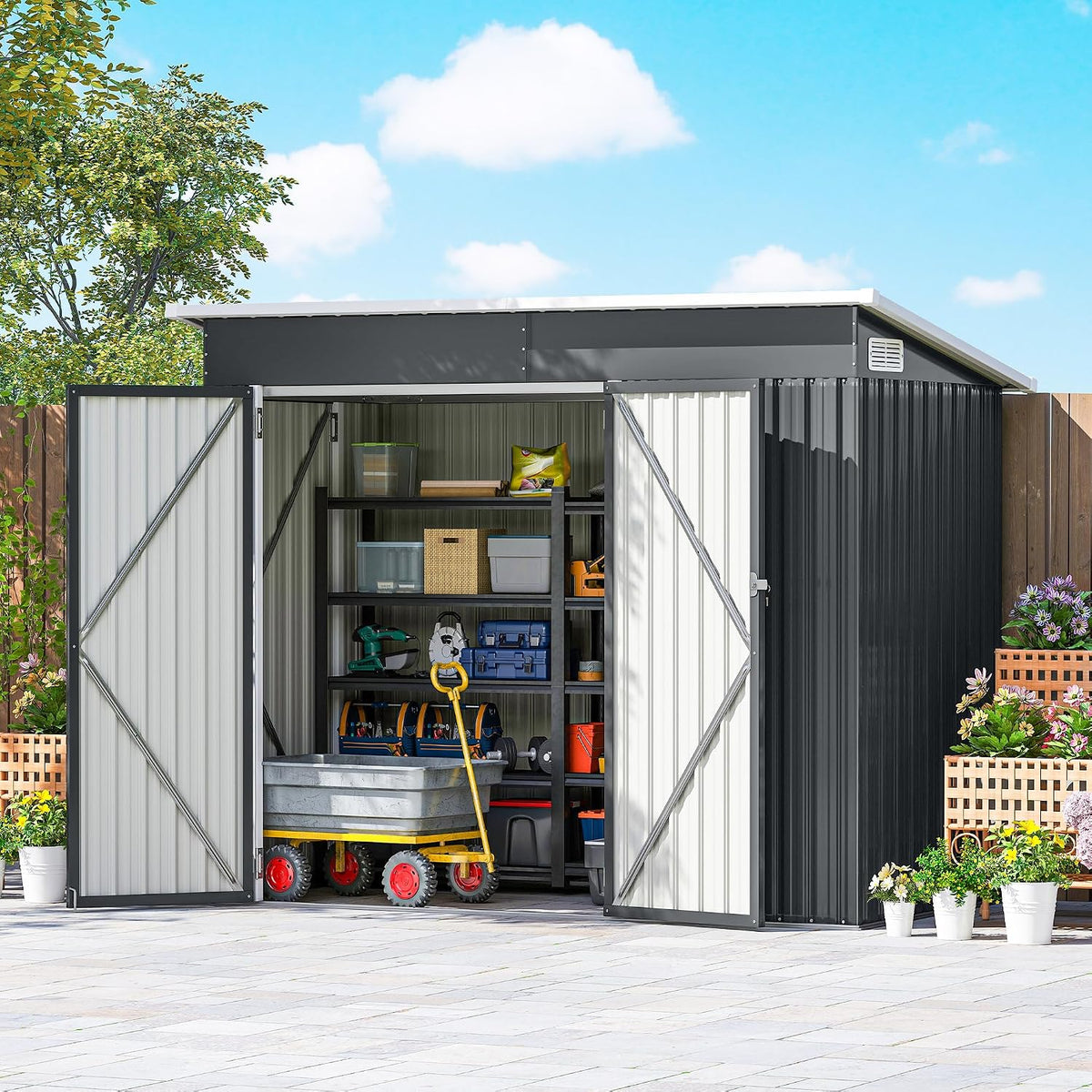 Cobertizos de almacenamiento de Outsunny, Caseta de Jardín Exterior Metálica 2, 7 m² 234x132x185 cm Gris