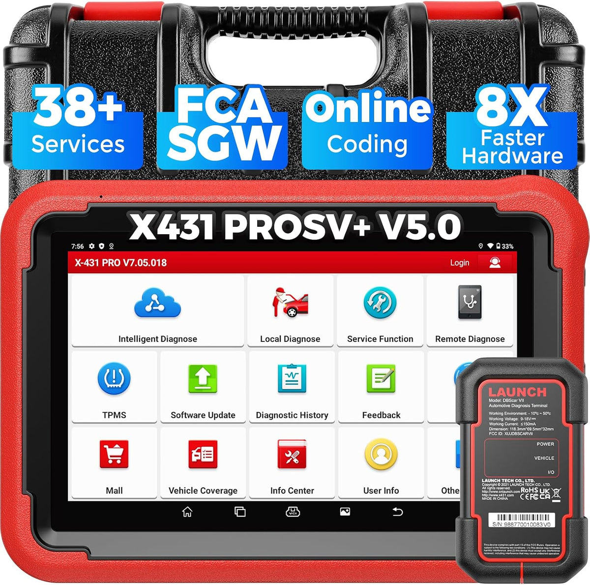 X431 de LAUNCH, sistemas de diagnóstico del motor (obd-ii), Pros V5.0 OBD2 Diagnosis Coche Multimarca 38+ Funciones