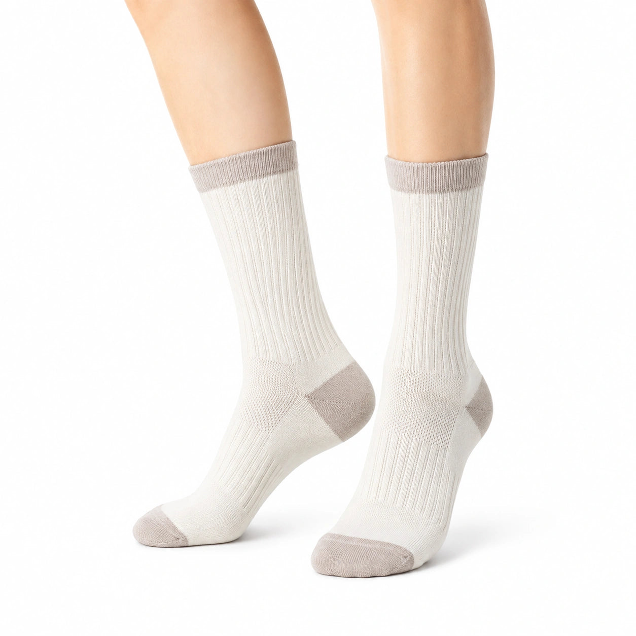 Calcetines deportivos de punto 43-46 blanco y beige de canalé