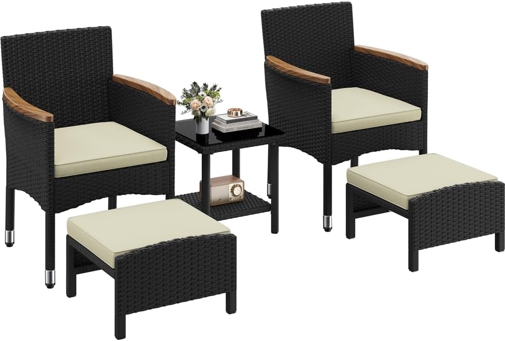 Yaheetech Juegos de conversación, Conjunto de Muebles Jardin Sillon Jardin de Ratán de 5piezas
