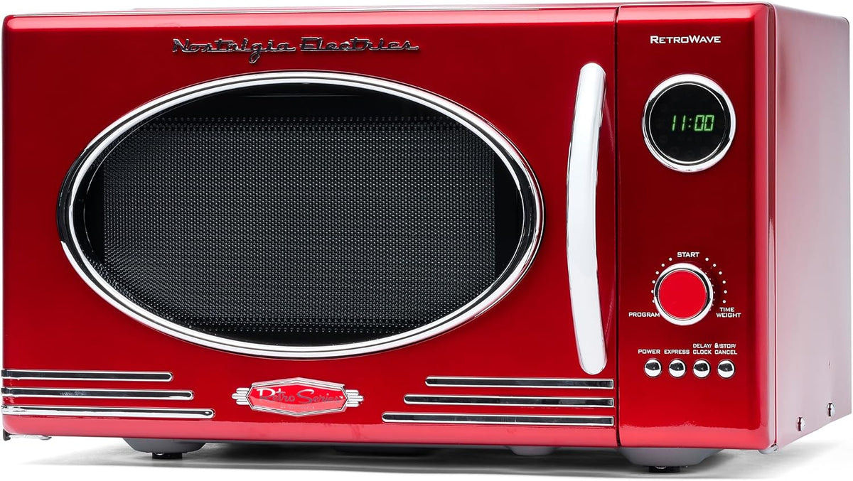 Nostalgia Microondas sencillo, Microondas Retro de Encimera - Gran Potencia de 800 Vatios - 25 Litros - 12 Programas de Cocción Preestablecidos