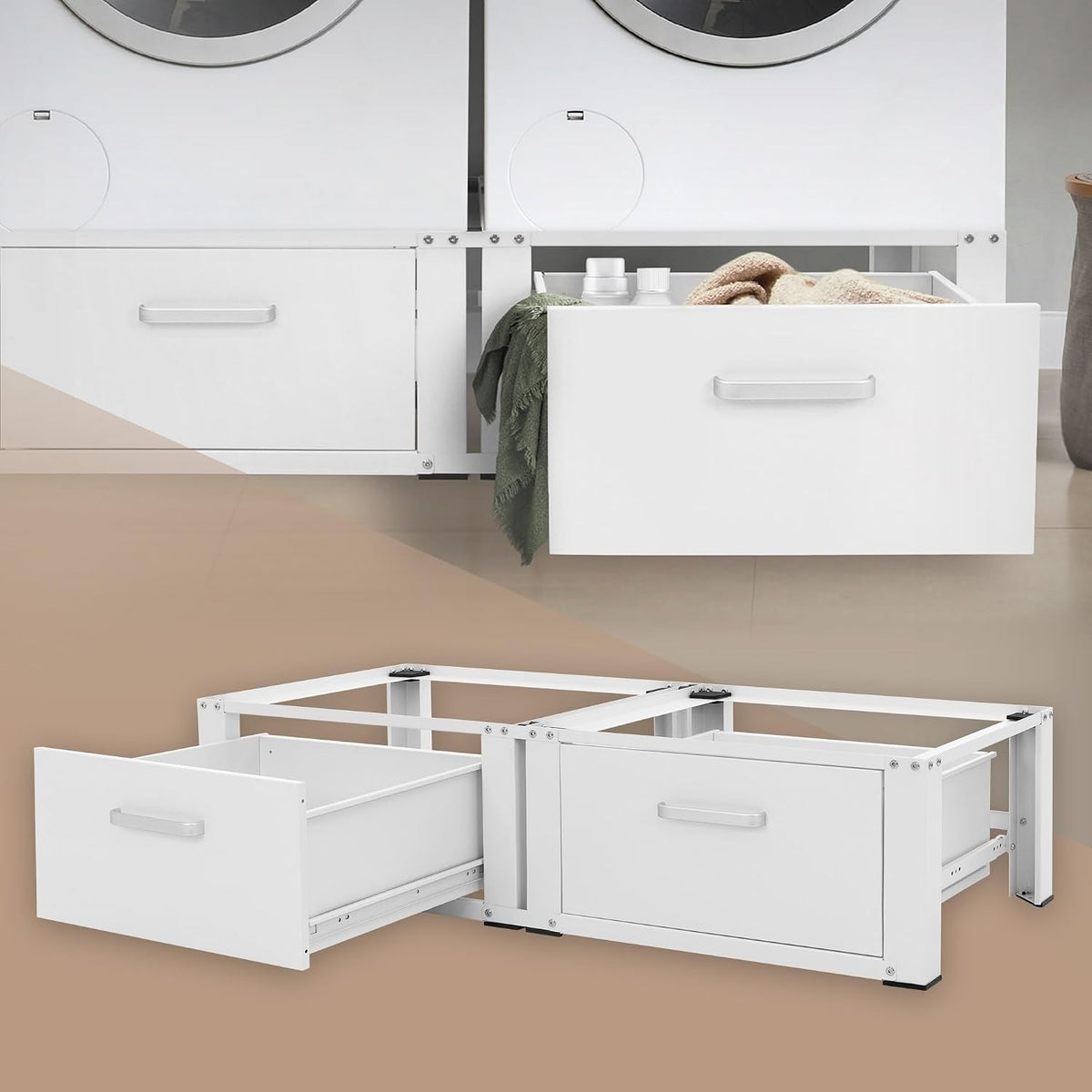 Repuestos y accesorios para lavadora de ML DESIGN modern living, ML-Design Pedestal Doble para Lavadora o Secadora Blanco 128 x 53.5 x 31.5 cm de