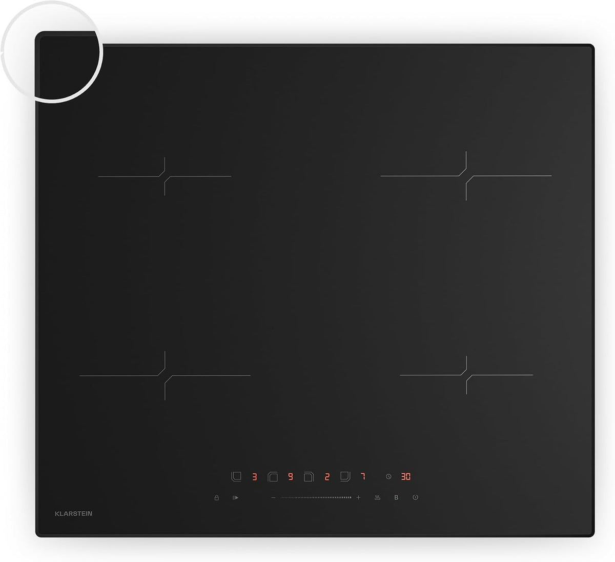 KLARSTEIN Placa de cocina, Velaire Placa Inducción 60cm - 4 Zonas, 7000W Boost, Control Deslizante Táctil, Temporizador, Bloqueo Infantil, Vidrio