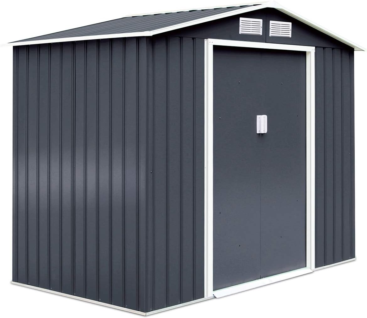 GOPLUS Cobertizos de almacenamiento, 4.39 m³ Cobertizo de Jardín Estanco con Puerta corredera y Ventanas, Fabricado en Metal Galvanizado, 213 x 127 x