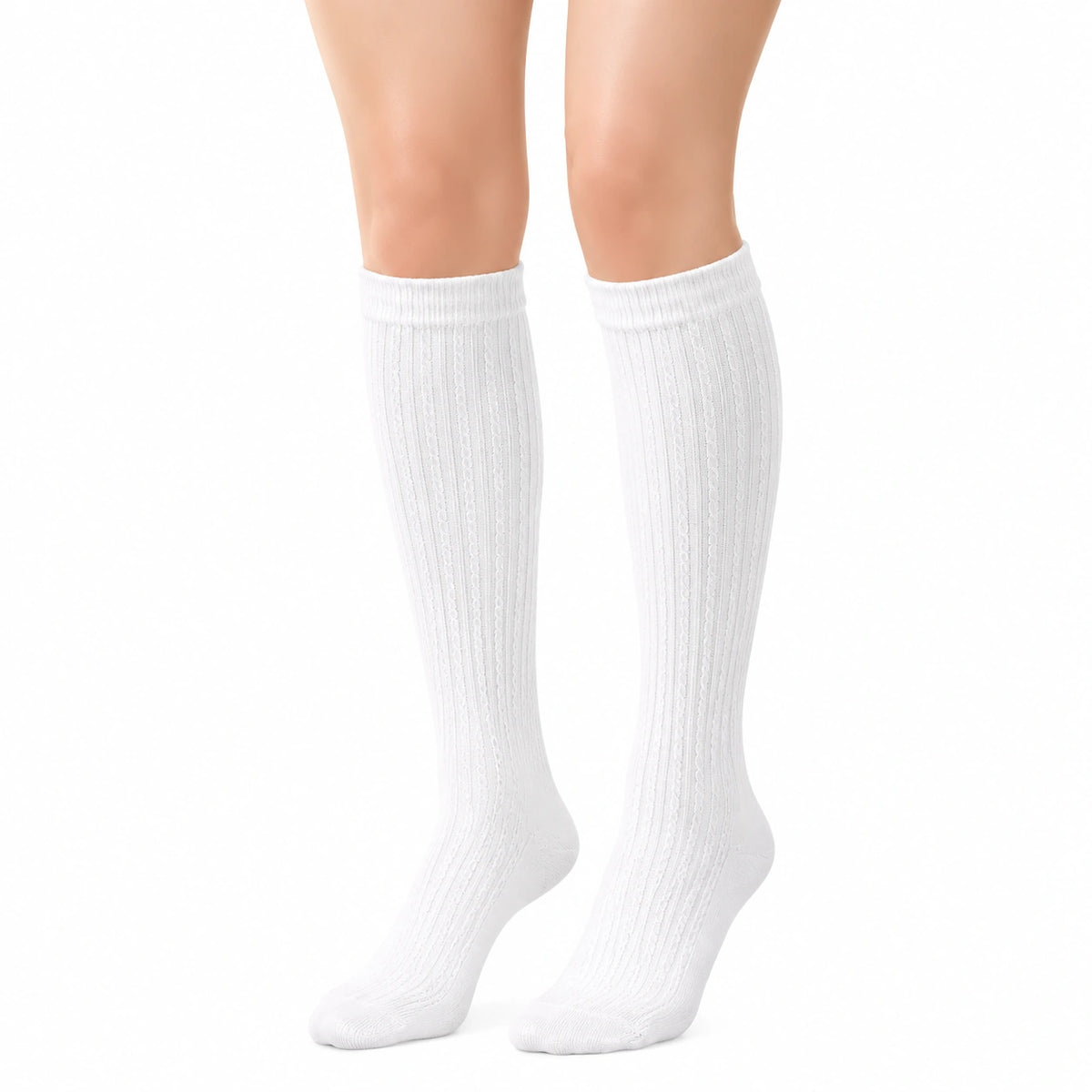 Calcetines altos 35-38 de tejido blanco acanalado para uso diario estilo clásico