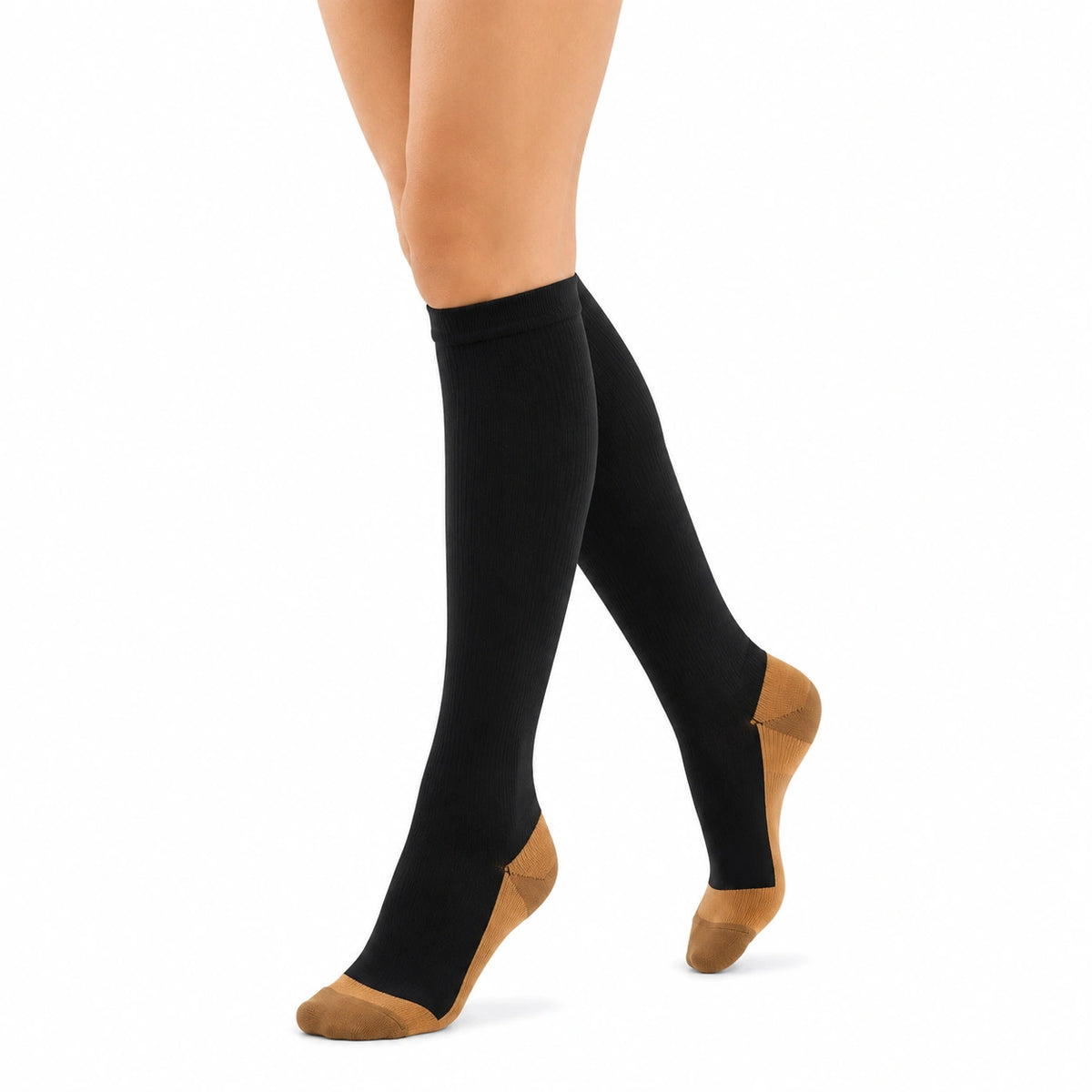 Calcetines hasta la rodilla 35-38 de punto negro y ocre para uso diario
