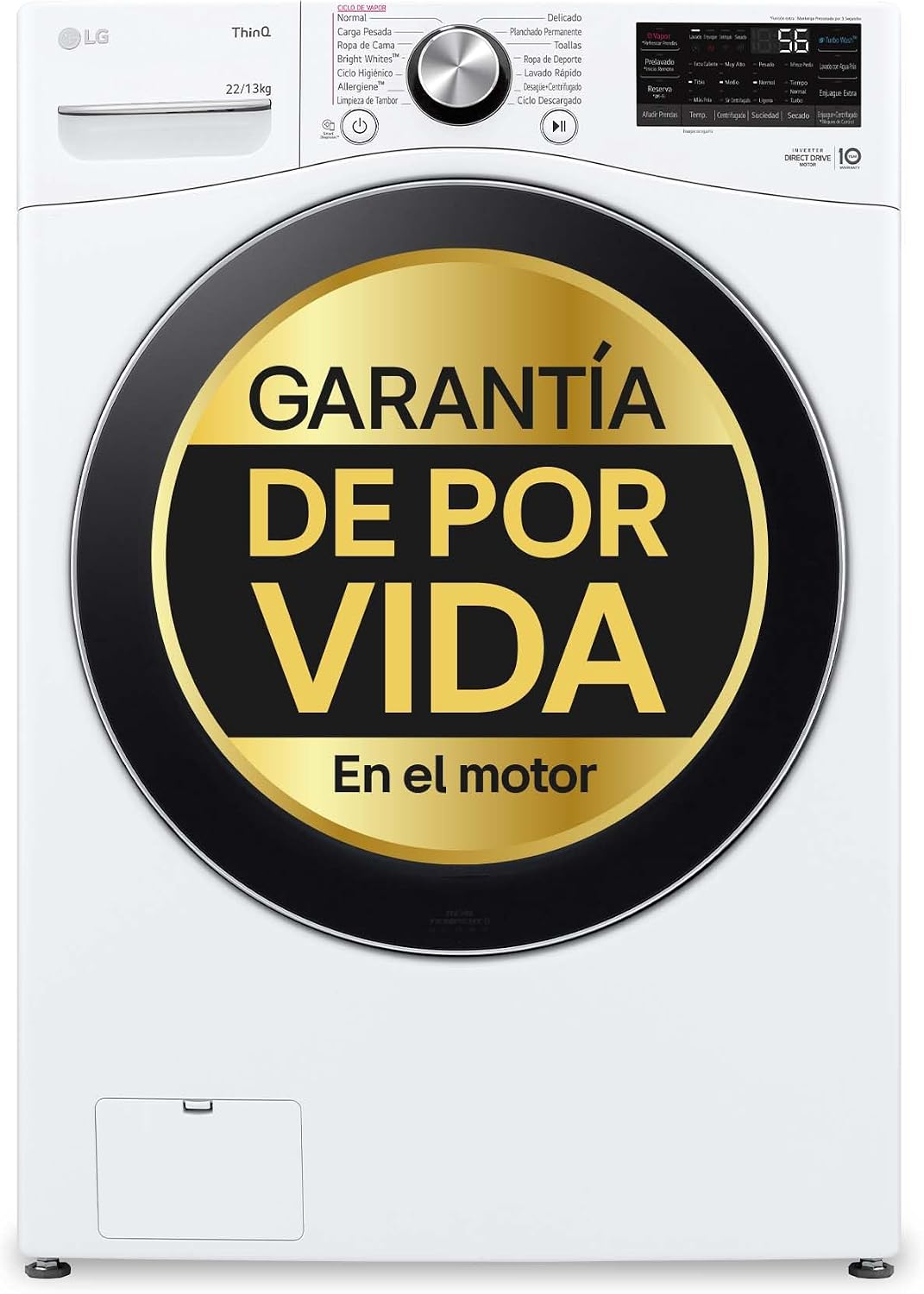 LG Lavadora, F0P3CYV2W - Lavadora Inteligente, 20 Kg, 1000rpm, Carga Frontal, AI Direct Drive, TurboWash 360º, 14 Programas de Lavado, Clasificación B