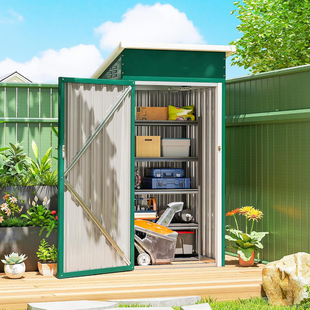 Outsunny Cobertizos de almacenamiento, Caseta de Jardín Exterior Metálica 0, 74 m² 107, 5x91x185 cm Verde