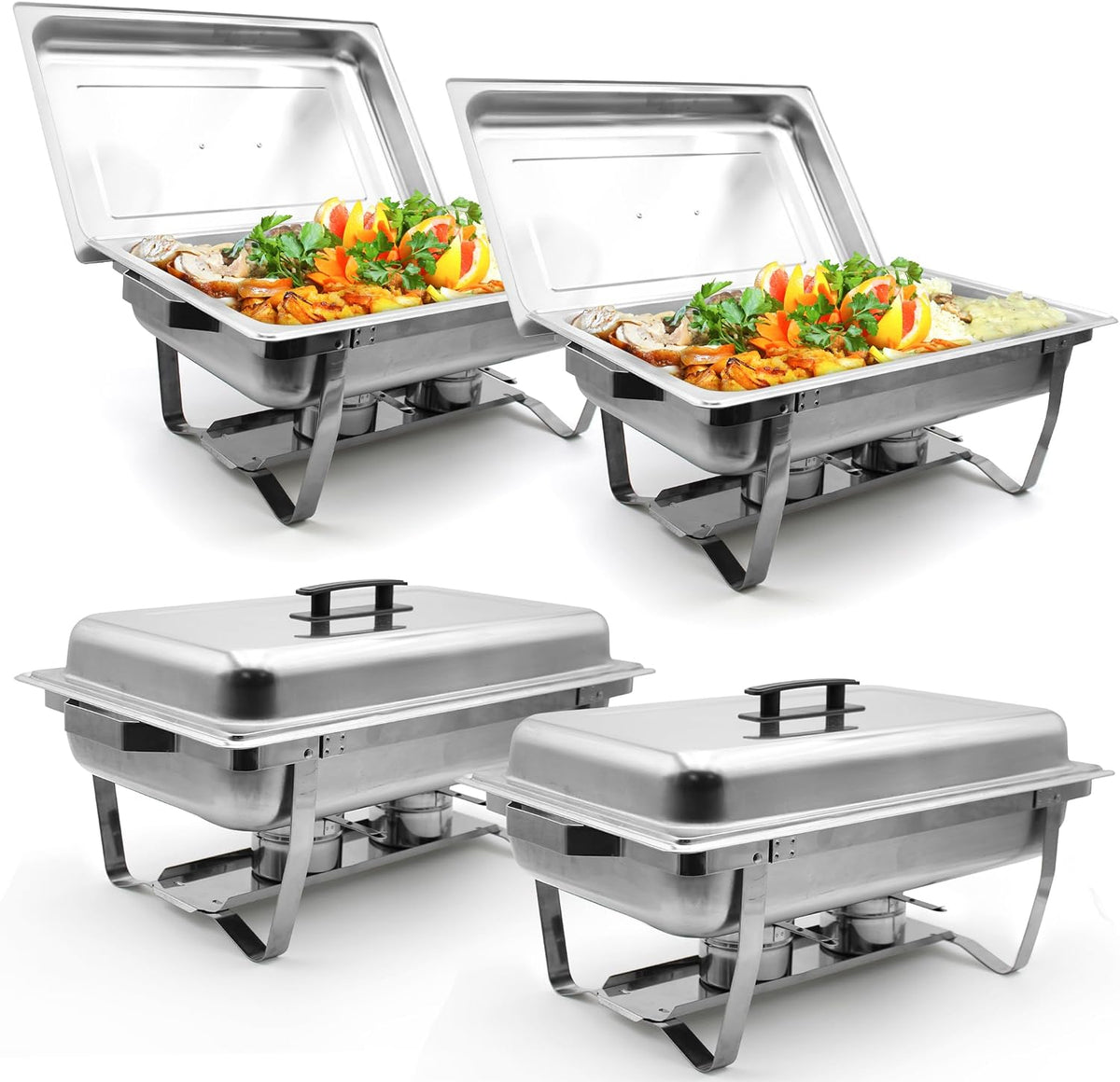 Calentadores de comida y de platos para bufé Pack de 4 Calentadores de Platos LEUTHERIA - Chafing Dish Profesional/Acero Inoxidable alimentario para