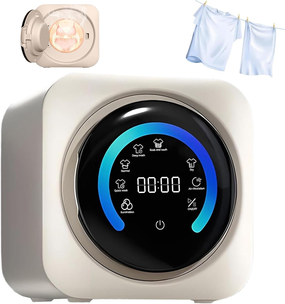 Lavadora de Genérico, Mini Lavadora Y Secadora Portátil 2 En 1, 3.5L Mini Lavadora De Pared, 4 Modos De Lavado Y Circulación De Aire Caliente De 360°