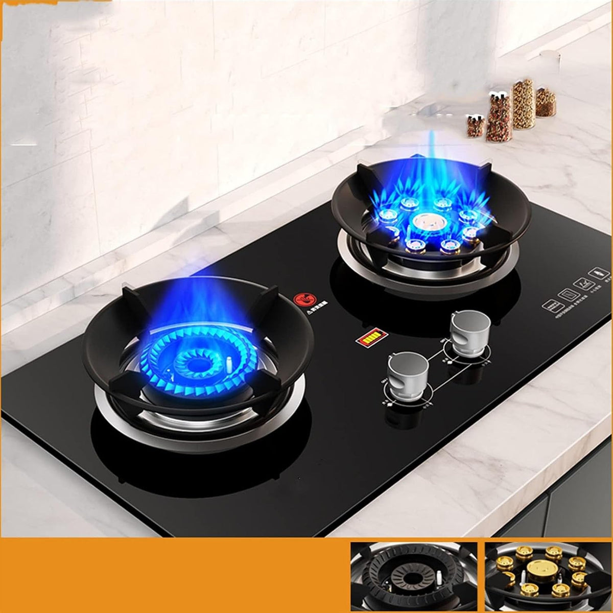 THEGA Placa de cocina, Estufa De Gas - Estufa A Gas - Estufa Gas, 2 Quemadores De Gas, Cocina Casera Estufa De Gas Portátil, Encendido De Vidrio