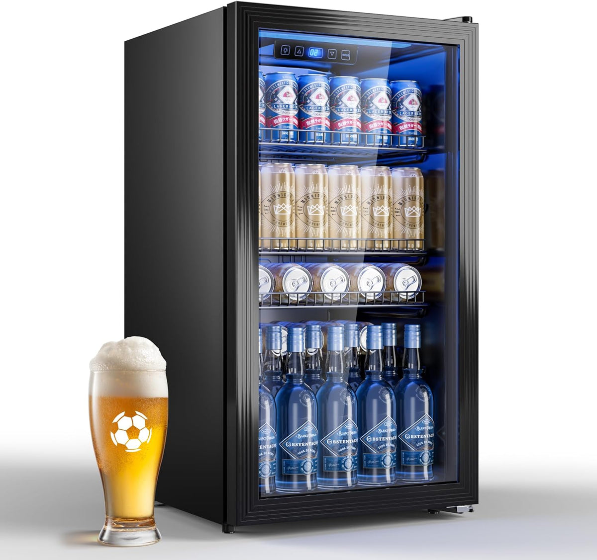 Frigoríficos para bebida Frigorífico para Bebidas 90L con Puerta de Vidrio, Capacidad para 128 Latas, Estantes Ajustables para Cerveza, Vino y