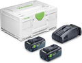 Batería Festool, SYS 18V 2xTBX8/SCA16 - Set de Energía con 2 Baterías 18 V / 8, 0 Ah Tabless y Cargador Rápido SCA 16 en Systainer³