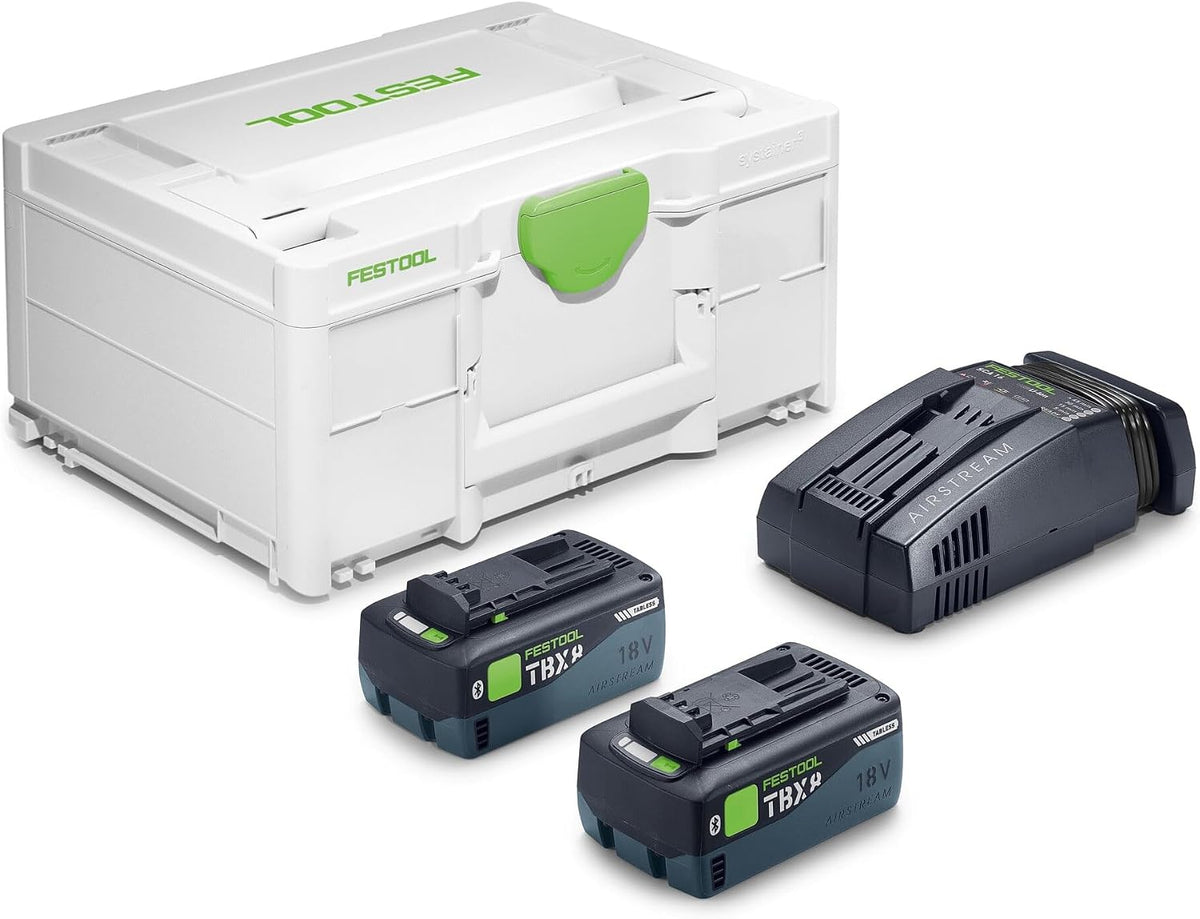 Batería Festool, SYS 18V 2xTBX8/SCA16 - Set de Energía con 2 Baterías 18 V / 8, 0 Ah Tabless y Cargador Rápido SCA 16 en Systainer³