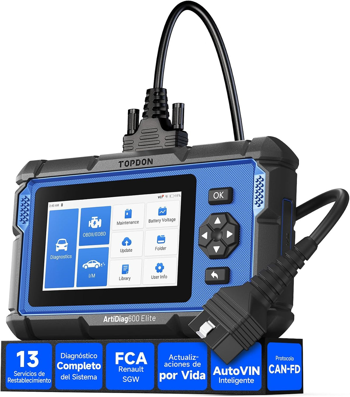 TOPDON Sistemas de diagnóstico del motor (OBD-II), ArtiDiag600 Elite Escáner Obd2, Herramienta de Dagnóstico Completo