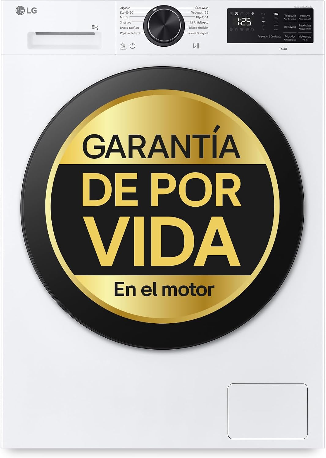 LG Lavadora, F2X50S8TLB - Lavadora Inteligente 8 kg, AI Direct Drive, TurboWash 360º, 1200 rpm, Fondo Reducido, Vapor Steam, Programas Rápidos, Motor