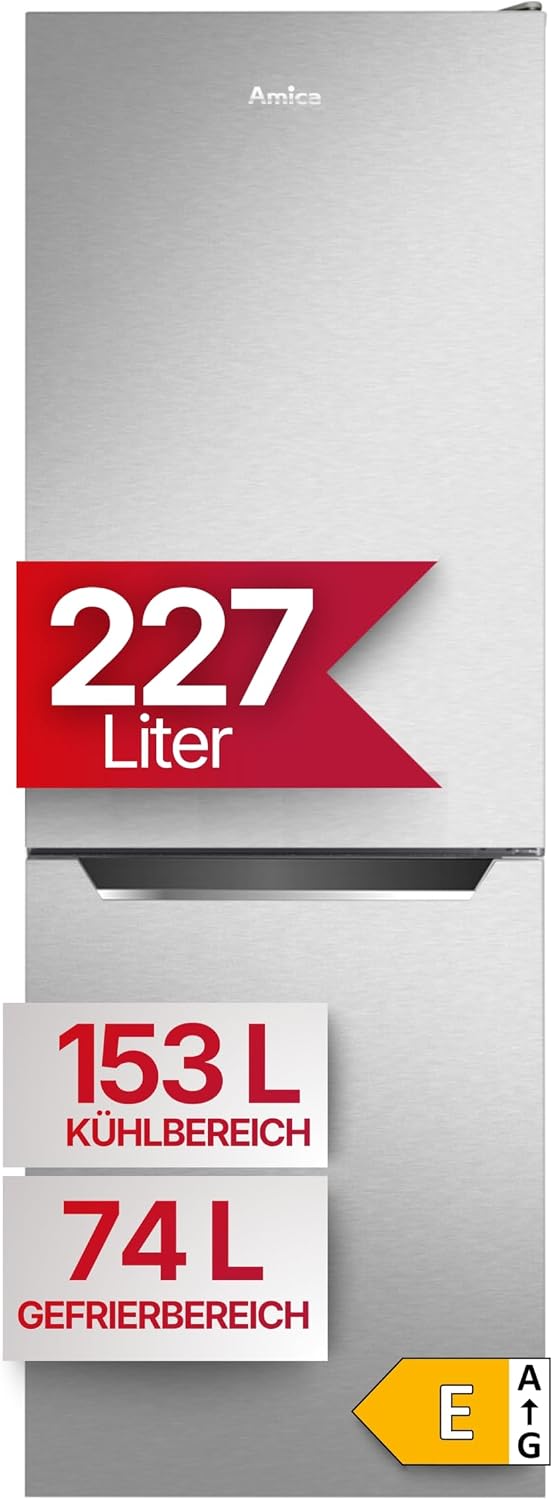 Amica Frigorífico combi, KGCL 386 160 E nevera y congelador Autoportante 227 L Acero inoxidable