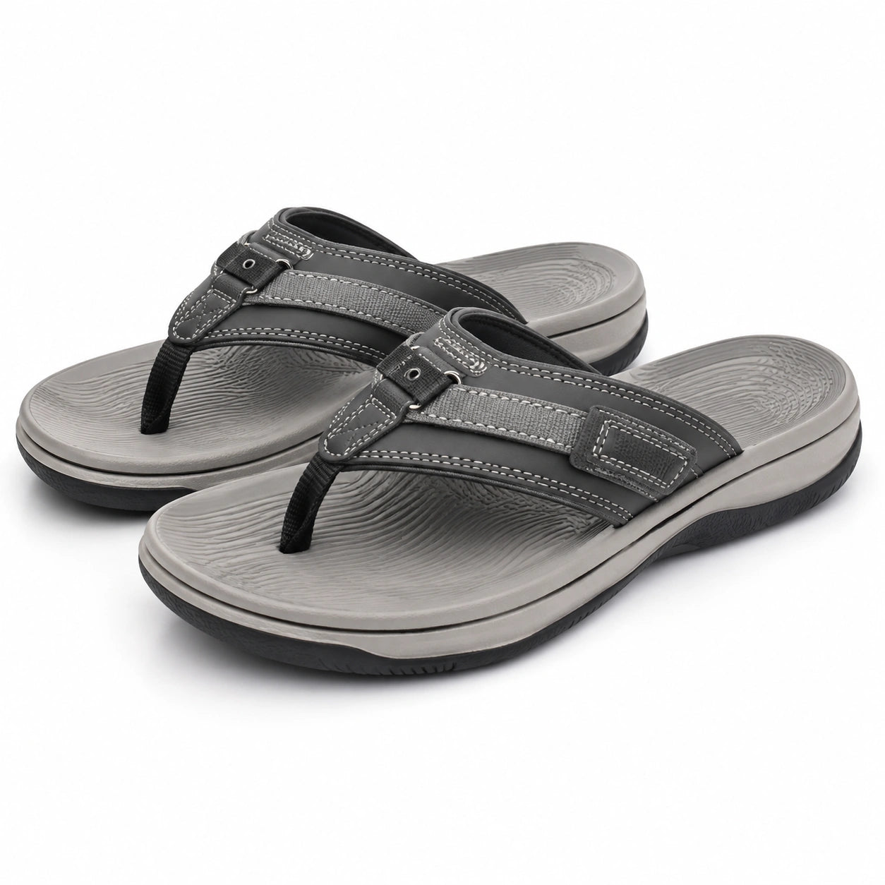 Chanclas de dedo talla 36/37 gris y negro con tiras textiles y suela acolchada