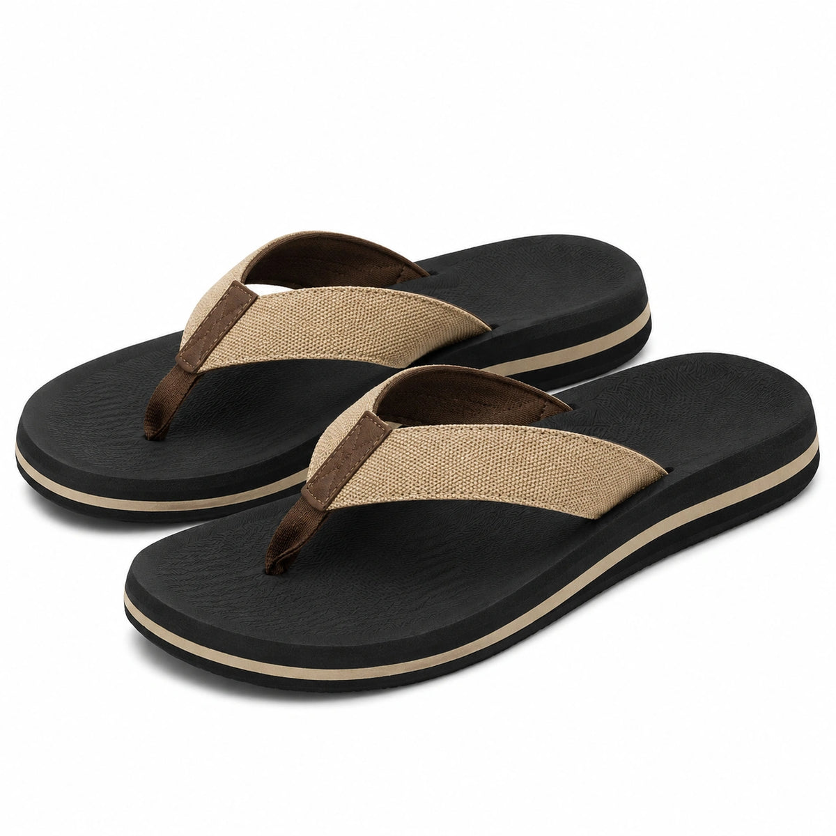 Chanclas talla 40/41 con tiras textiles beige y suela negra antideslizante