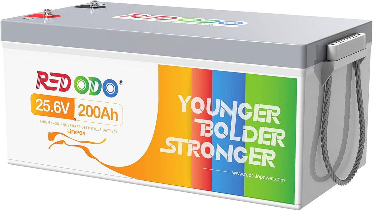 Baterías de ciclo profundo Redodo, 24V 200Ah Batería LiFePO4 5120Wh Batería Litio con BMS 200A 4000-15000 Ciclos Batería 24V para Autocaravanas