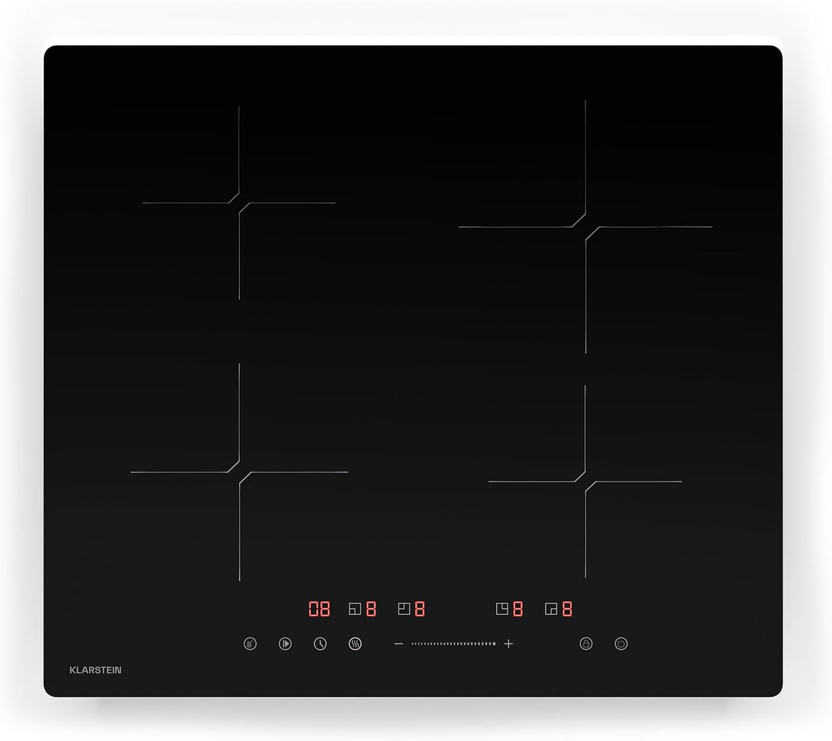 Placa de cocina KLARSTEIN, PowerGlide Placa Inducción, 4 Zonas Con Refuerzo, 7800 W, Mando Deslizante, Temporizador Y Bloqueo Infantil, Diseño