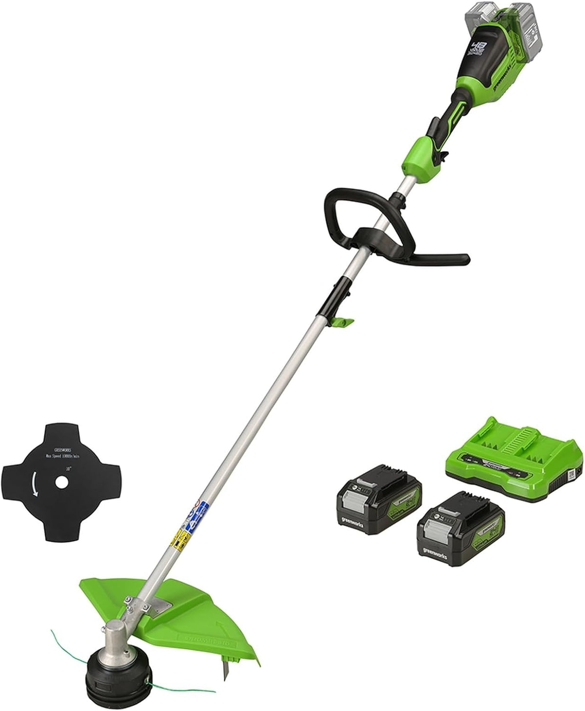 Greenworks Recortadoras de cable, Recortadora de hilo con batería GD24X2TX, Li-Ion 24V ancho de corte 40cm 5600 rpm diám. hilo 2mm empuñadura auxiliar