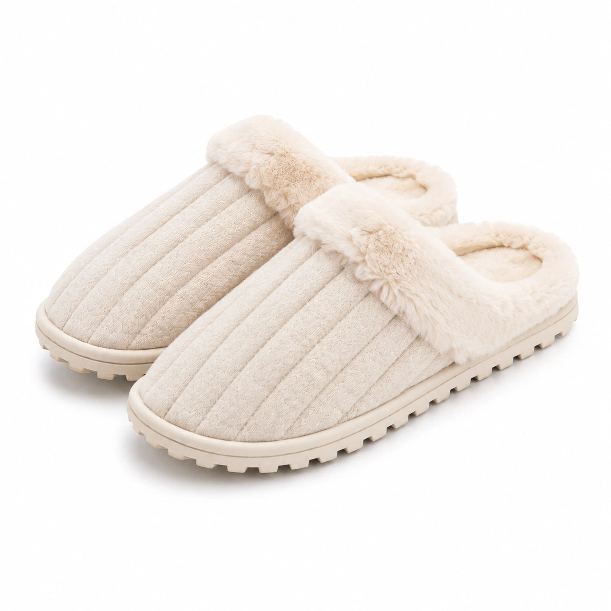 Zapatillas de casa talla 38/39 de tejido afelpado beige con suela antideslizante