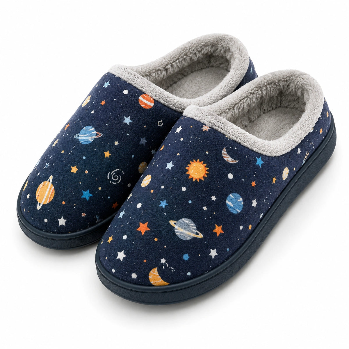 Zapatillas de casa 38/39 de textil azul marino con forro afelpado y estampado espacial