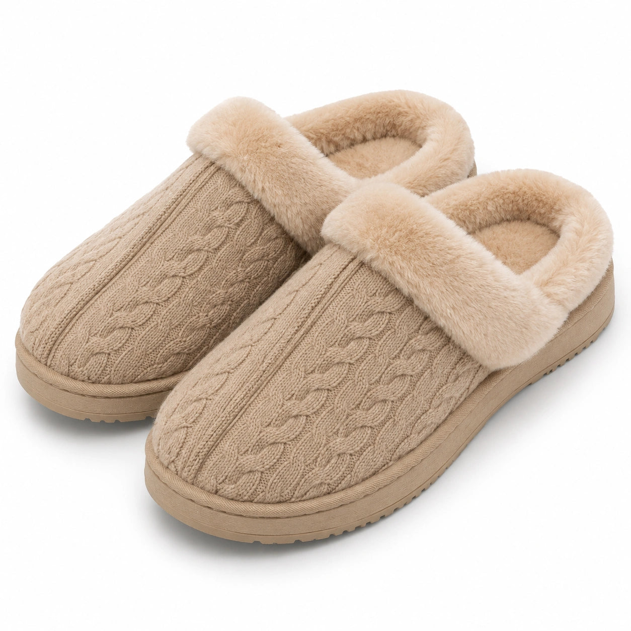 Zapatillas de casa talla 36/37 en textil beige con forro afelpado y suela antideslizante