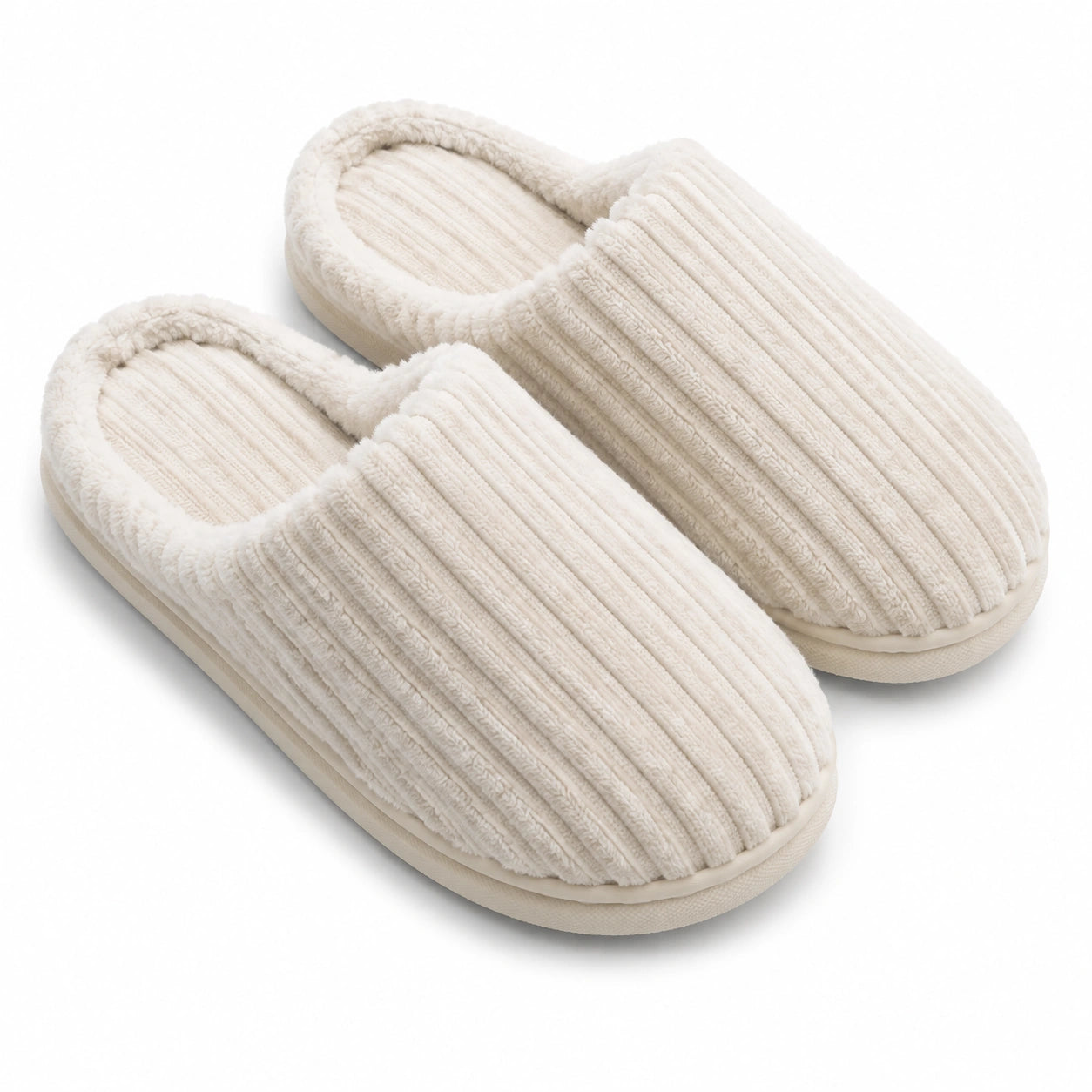 Zapatillas de casa talla 40/41 de tejido acanalado beige con suela antideslizante