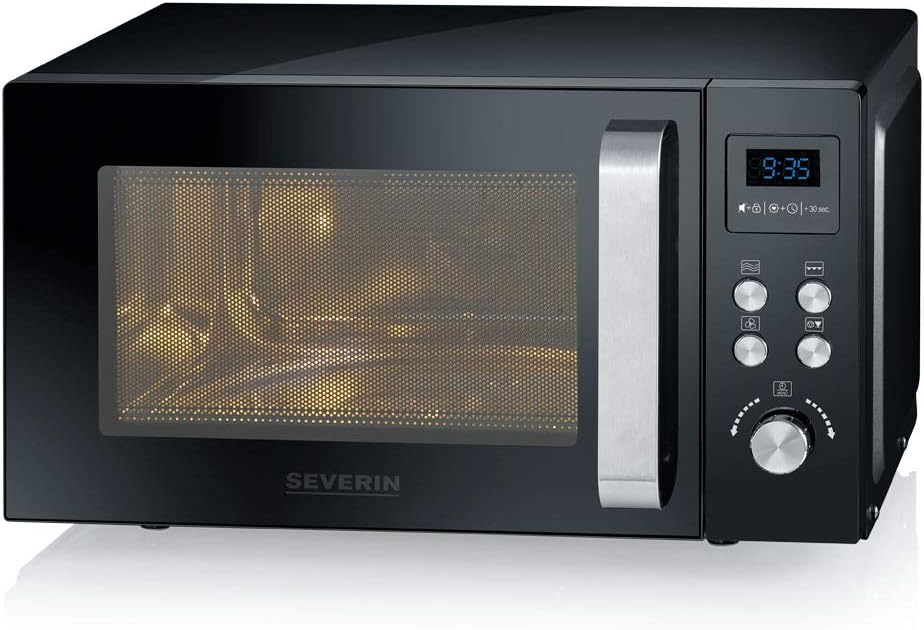 Microondas con grill de Severin, grill y convección 3 en 1, hasta 200 °C, mini horno con función de precalentamiento, horno microondas con plato