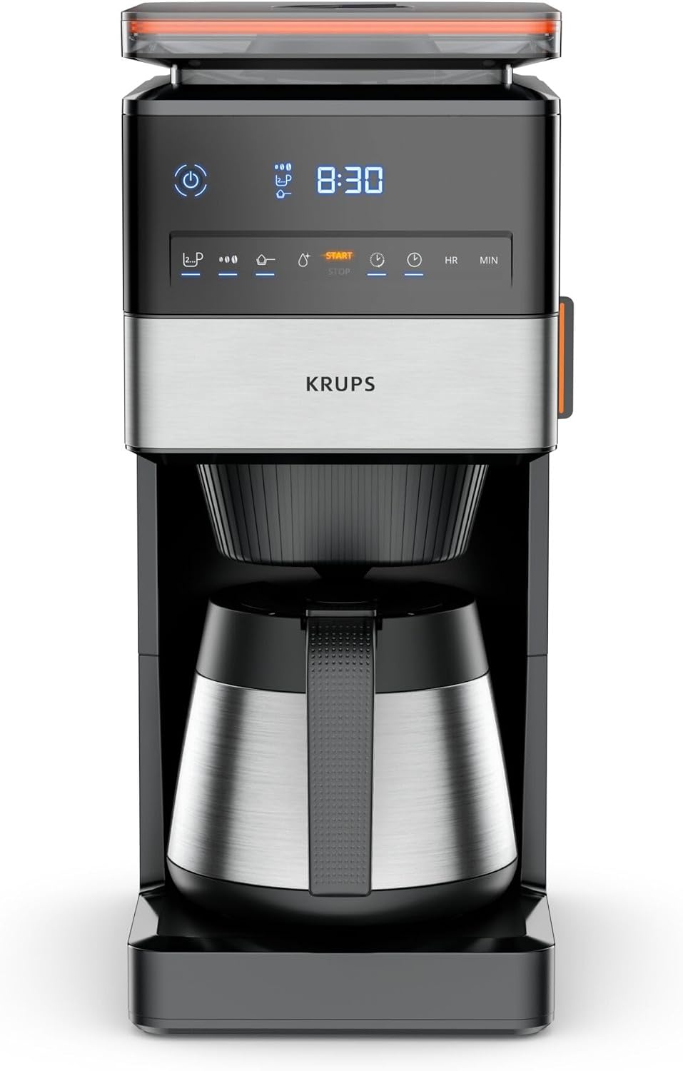 KRUPS Cafeteras de goteo, Grind Aroma XL KT842810 Cafetera filtro, trituradora cónica extraíble, panel de control digital, capacidad XL (1, 25 l)