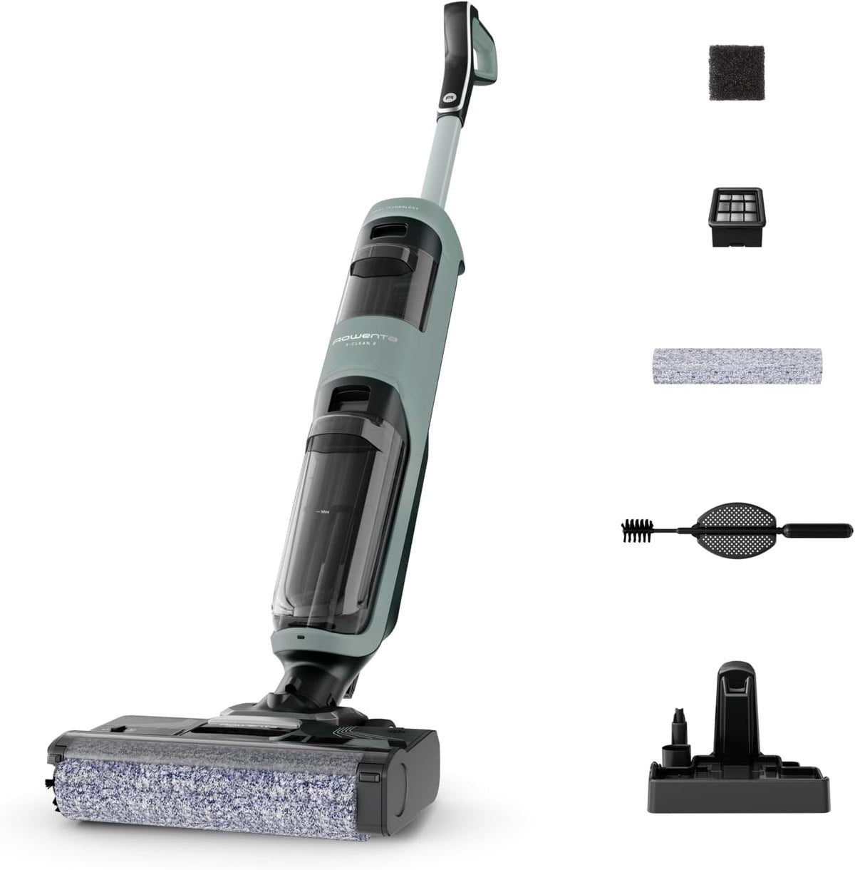 Rowenta Aspiradoras domésticas para sólidos y líquido, X-Clean 2, Aspiradora Fregona Eléctrica Sin Cable, Verde Eucalipto