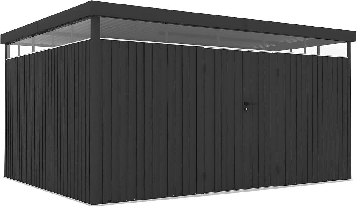 Cobertizos de almacenamiento de wasabi, Caseta Jardín Exterior Metal 12, 07m2 Quarz, Grosor 0, 40mm robusto, Lámpara incluida - Cierre con llave