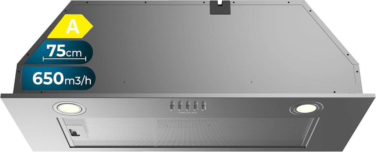 Cecotec Campanas integrada, Campana Extractora 75cm Integrada Bolero Flux IM 756500 Inox A. Potencia Succión 650m3/h, Motor 165W, Control Mecánico, 3