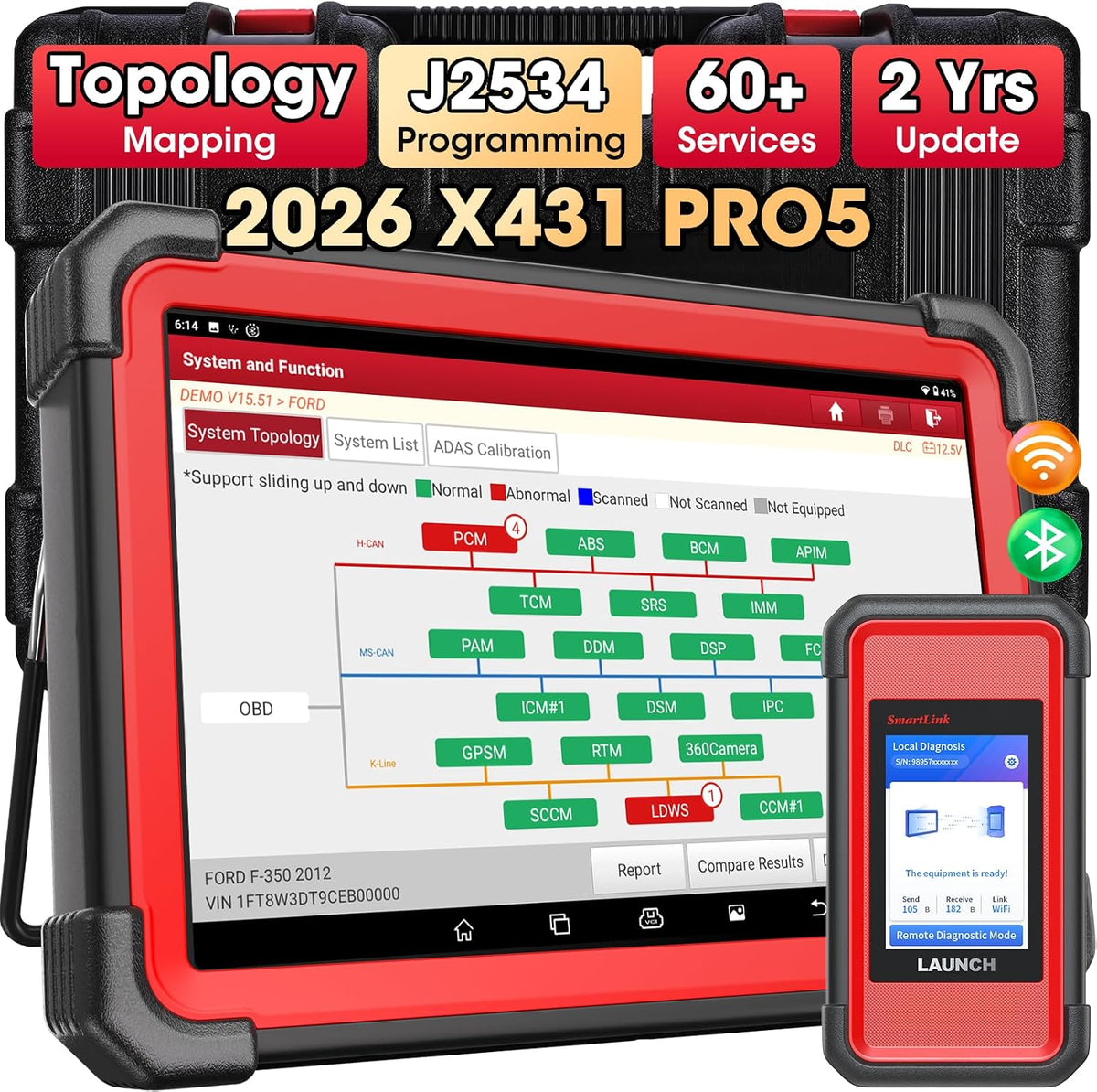 LAUNCH X431 Sistemas de diagnóstico del motor (OBD-II), Pro5 OBD2 Escáner Diagnosis Coche Multimarca J2534 Programación