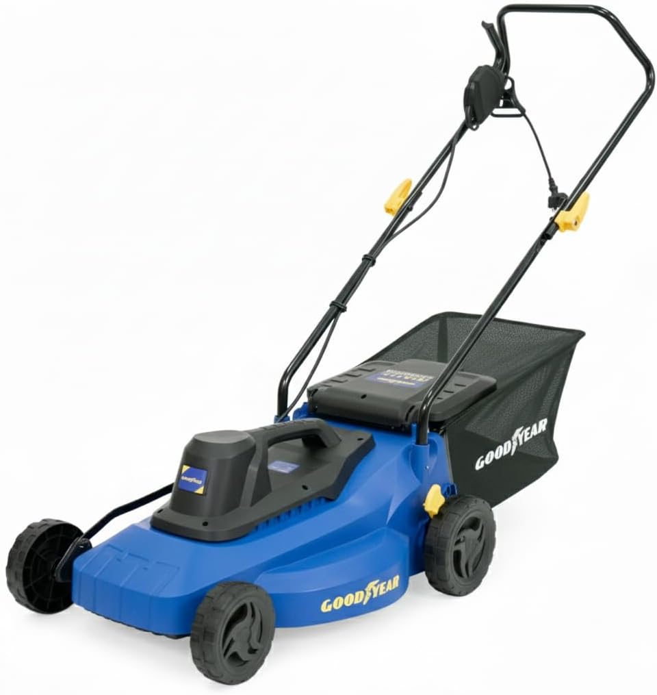 Cortacéspedes rotativo Goodyear, Cortacésped Eléctrico Rotativo 1800W, Ancho de Corte 40cm, Motor 3200 RPM, Segadora Eléctrica para Jardín hasta 300m²