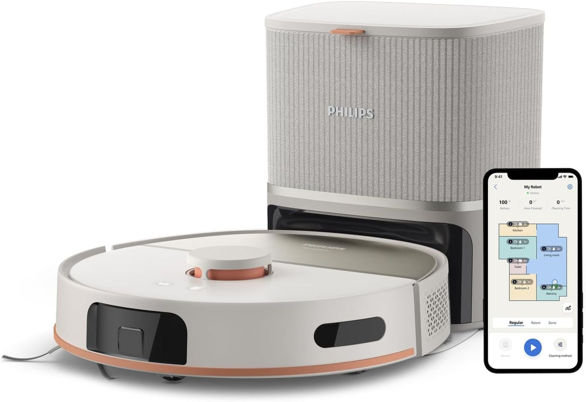 XU5100 de PHILIPS, robot aspirador, Homerun Serie 5000, Doble mopa giratoria, 10.000 Pa, aspira y friega, autovaciado (S-Bag®), navegación por láser