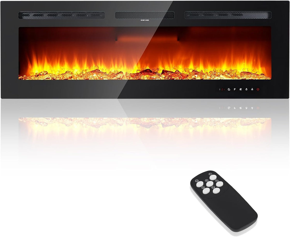 Chimenea eléctrica 3D Chimenea de Pared Eléctrica de 50' (127 cm) con Calefacción, 12 Modos de Color LED Efecto Llama, Estufa de Chimenea de 900/1800