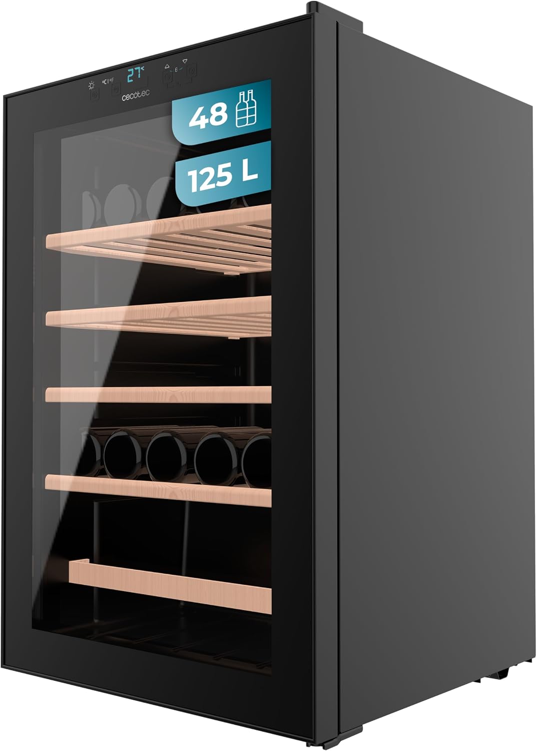 Cecotec Vinoteca, 48 Botellas Bolero GrandSommelier 4850 Black Compressor. Nevera de Vino, Sistema de Compresor, Alto Rendimiento, Temperatura