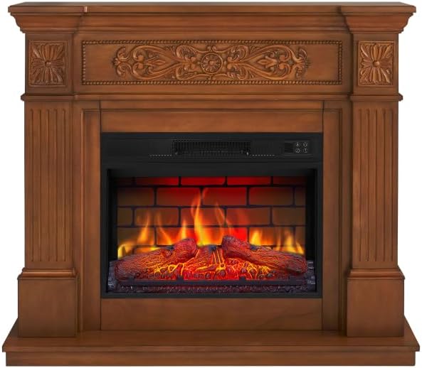 Chimenea eléctrica Toscana AF23BS, Chimenea eléctrica Independiente con Calefactor de 1800 W, Efecto de Llama 3D Realista, iluminación LED, Mando a