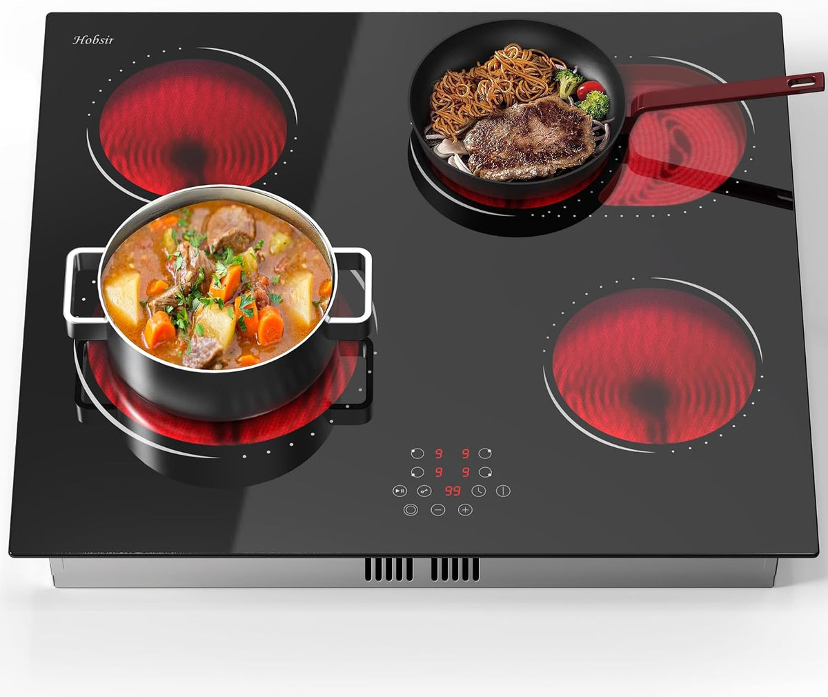 Placa de cocina Hobsir hob, Hobsir Placa vitroceramica 4 Fuegos 60 cm, Zona de Expansión, 6600W