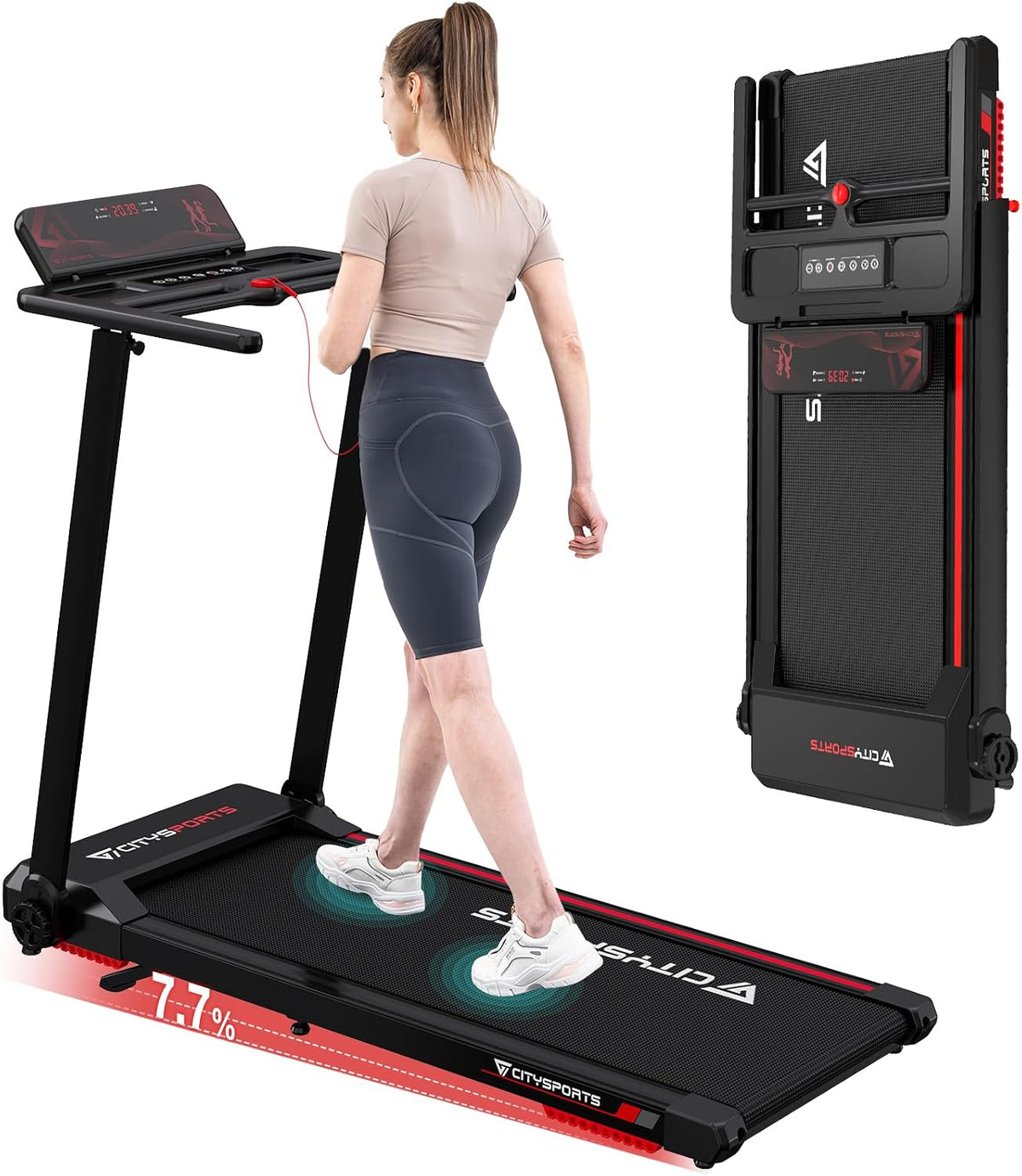 CITYSPORTS Cintas de correr, Cinta de Correr Plegable, Cinta de Andar eléctrica, con Pantalla LED, App y Soporte para Tableta 360°, Walking Pad