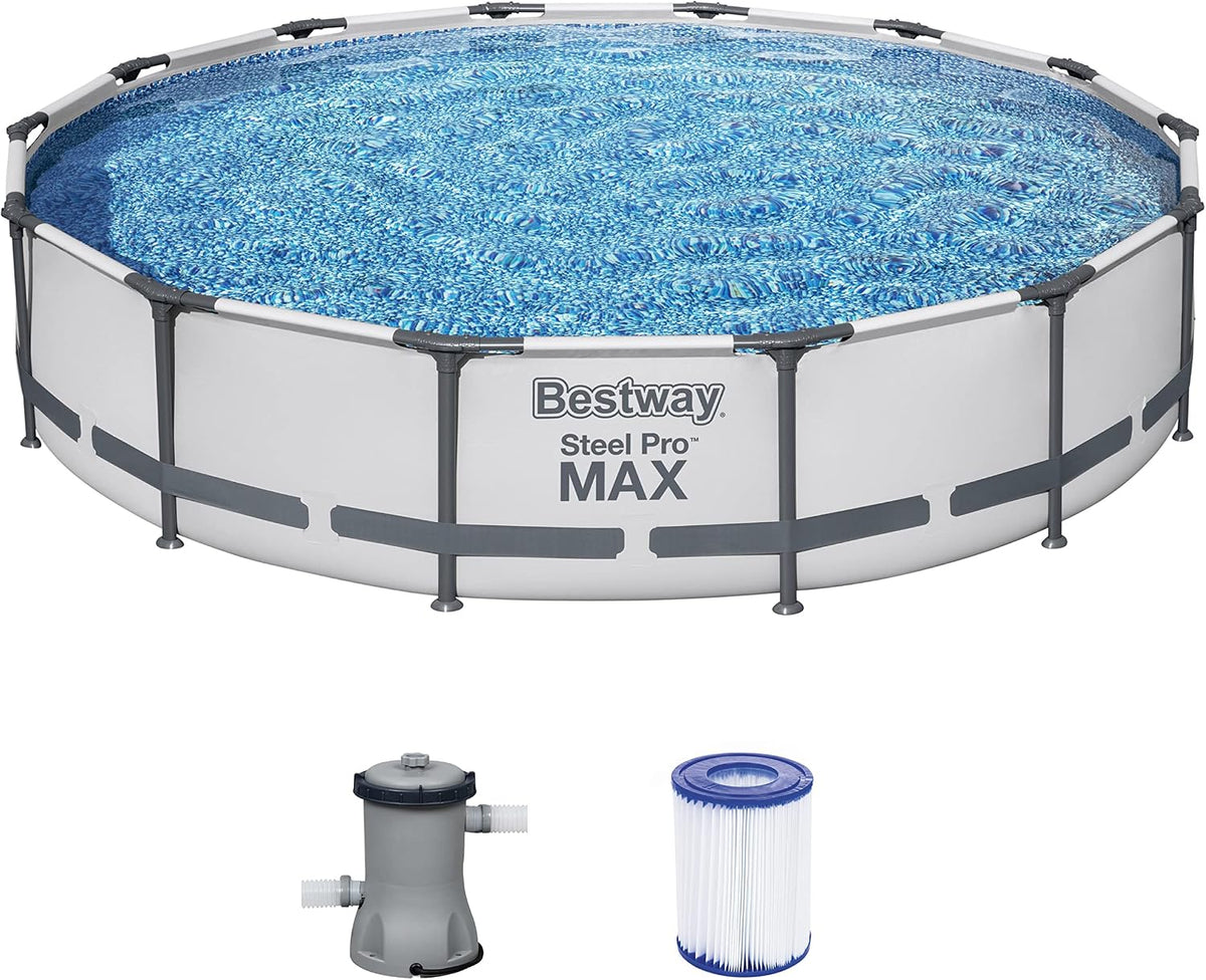 Bestway Piscinas desmontabl, Steel Pro MAX Frame - Juego de Piscina con Bomba de Filtro (diámetro 427 x 84 cm), Color Gris Claro
