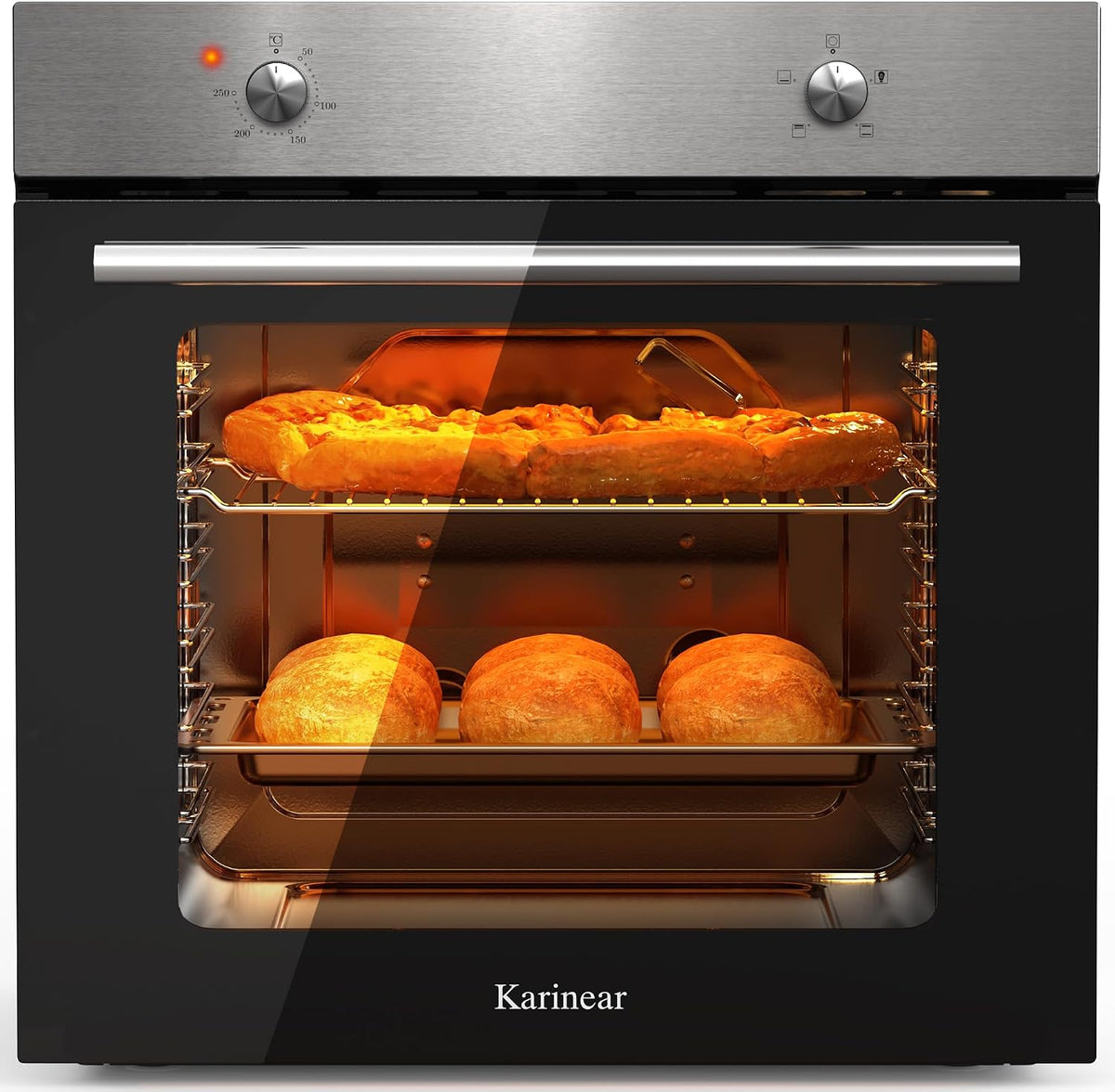 Karinear Horno empotrable, 65L Plata con Mando Giratorio, 60 * 60cm, 4 Programas