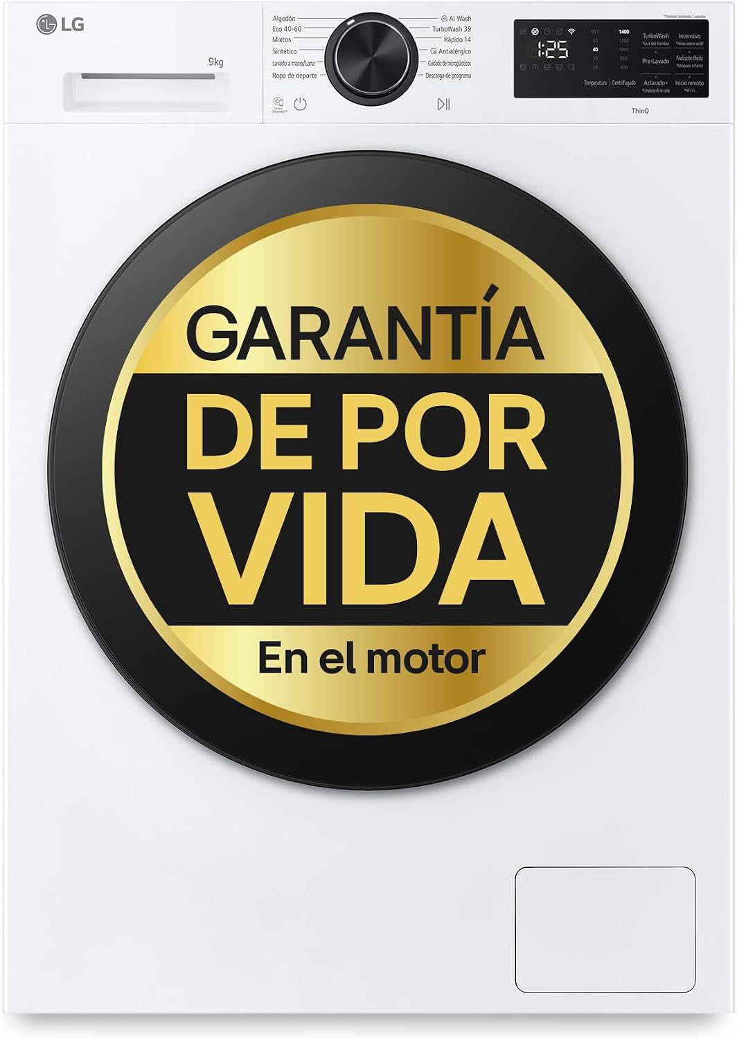 F2X50S9TLB de LG, lavadora, Lavadora Inteligente, 9kg, AI Direct Drive, TurboWash 360º, 1200rpm, Fondo reducido, Un 20% más eficiente que A, Serie 500