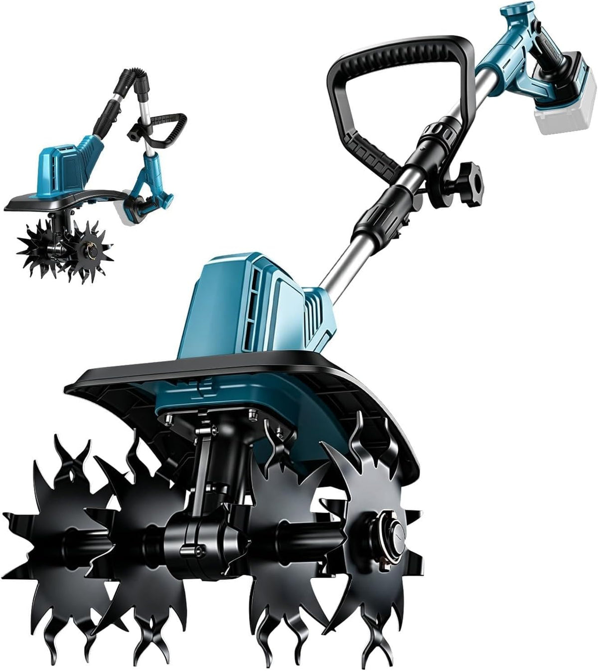 Catolsss Aradora, Motoazada a Batería 18V Compatible con Makita, Cultivador Eléctrico Sin Escobillas 500W, Ancho de Trabajo 20 cm, Profundidad 16 cm