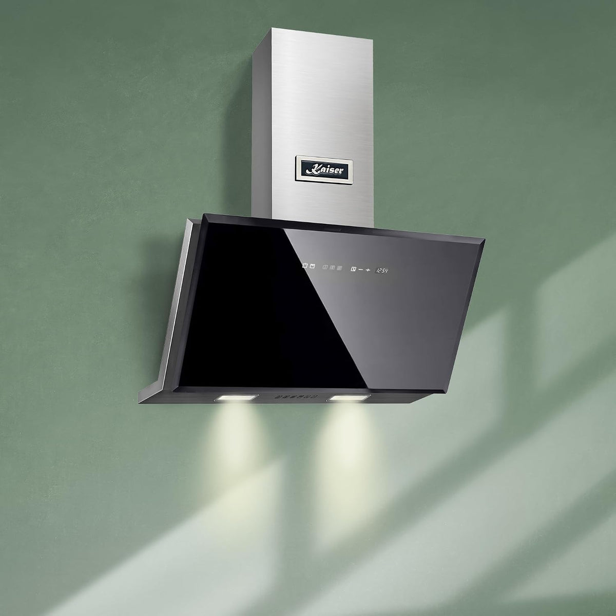 Kaiser Campana extractora, AT 9430 F Eco de 90 cm, campana de pared, cristal negro, 3 niveles, grosor extremo 1250 m³/h, campana extractora con