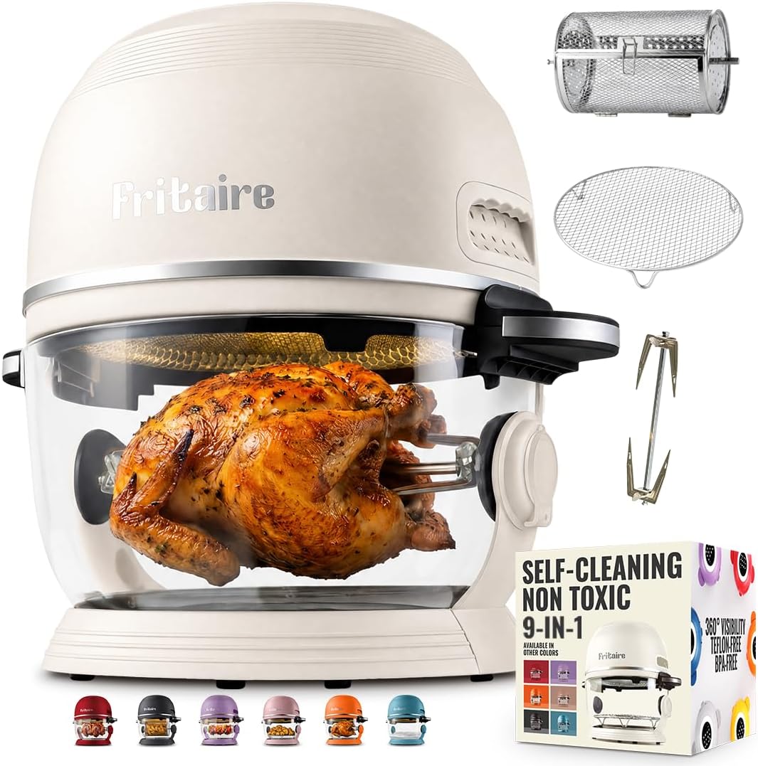 Freidora de aire de Fritaire, Freidora aire de vidrio Autolimpiable con capacidad 4, 8 L y sistema de calentamiento por convección Vortex Whirlwind